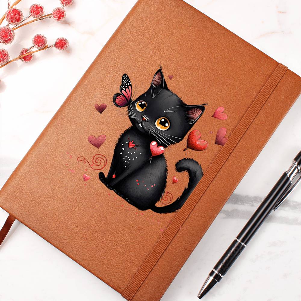 Valentine's Day Black Cat 025 - Vegan Leather Journal