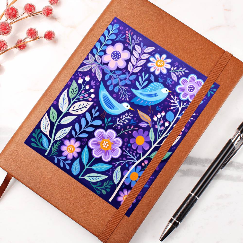 Birds And Floral Design 120 - Vegan Leather Journal