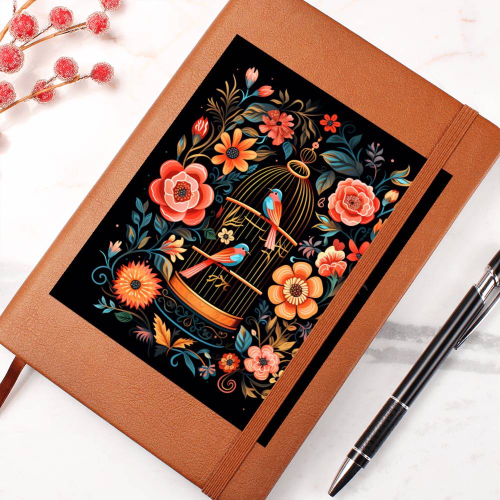 Birds And Floral Design 153 - Vegan Leather Journal