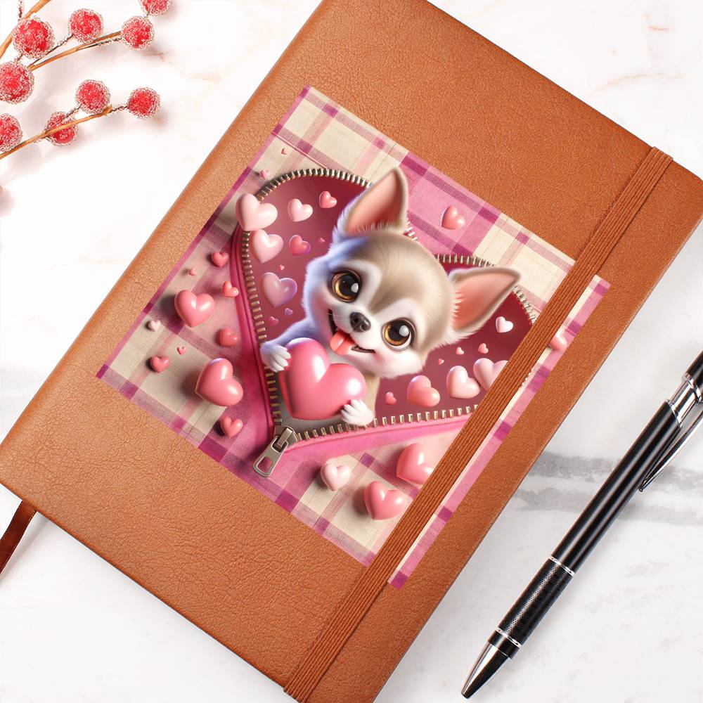 Valentine's Day Dog And Zipper 008 - Vegan Leather Journal