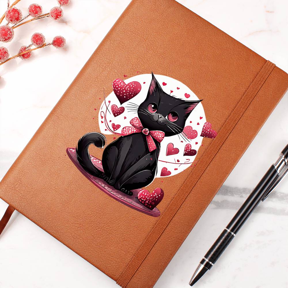 Valentine's Day Black Cat 028 - Vegan Leather Journal