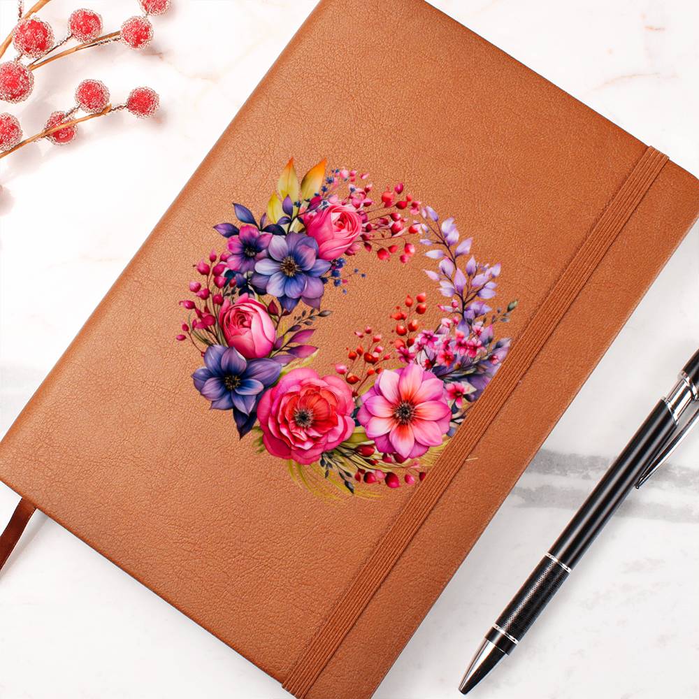 Floral Flower Wreath 085 - Vegan Leather Journal