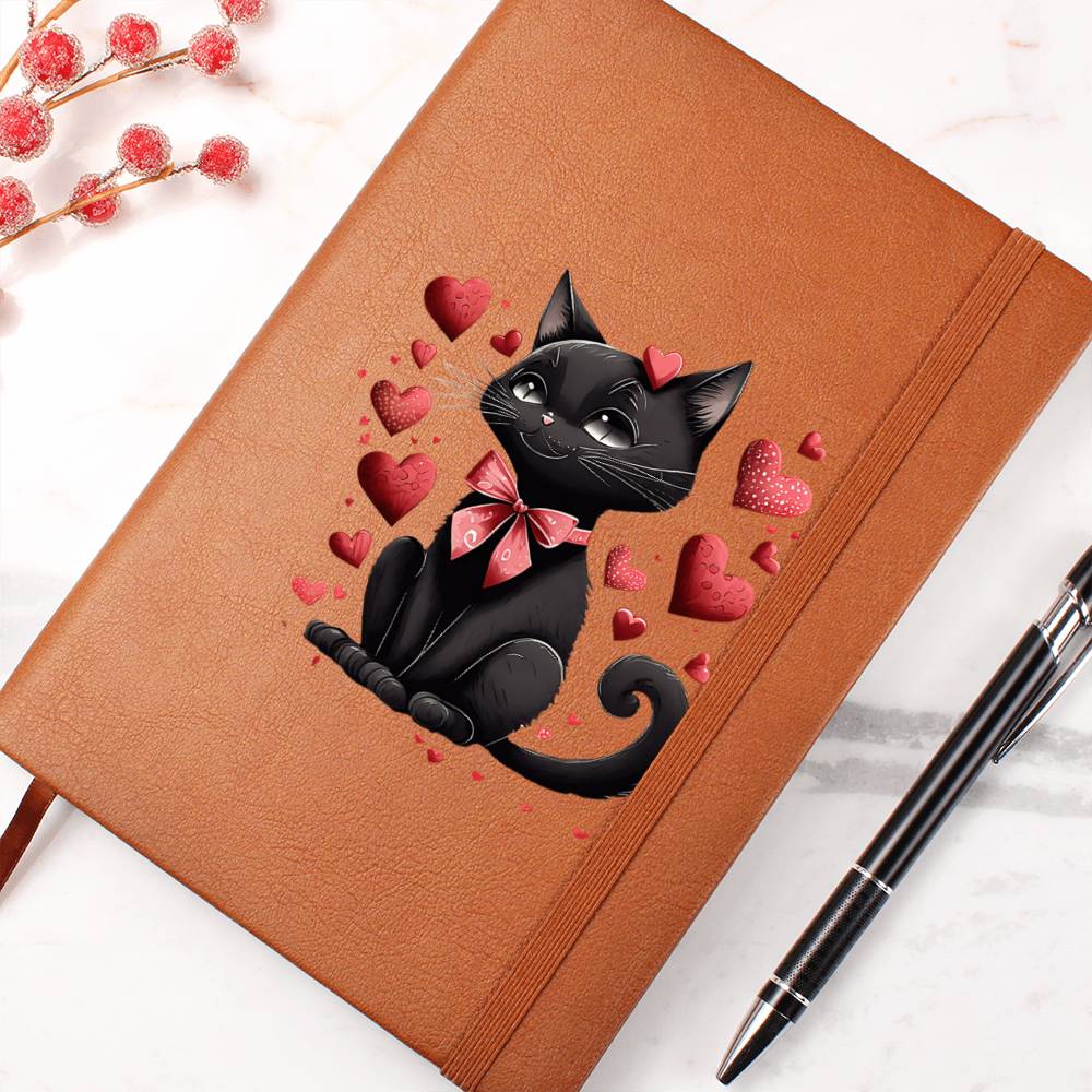 Valentine's Day Black Cat 001 - Vegan Leather Journal