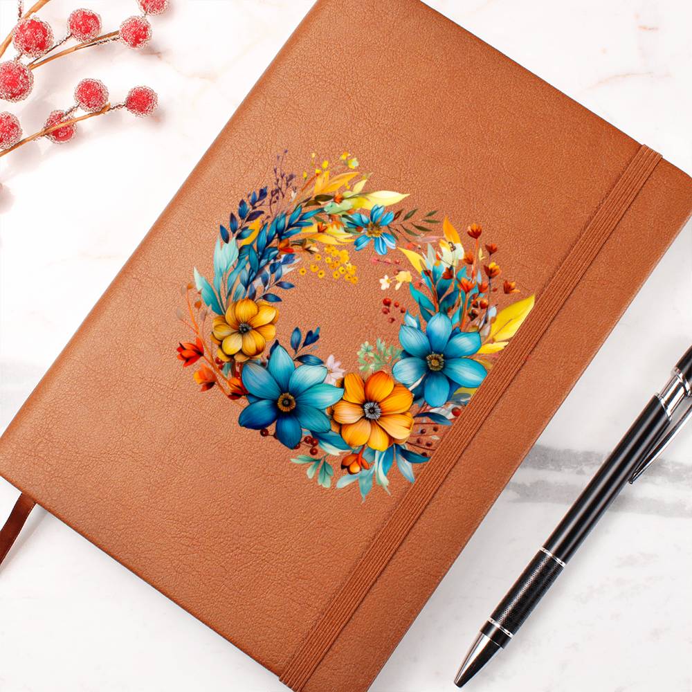 Floral Flower Wreath 064 - Vegan Leather Journal