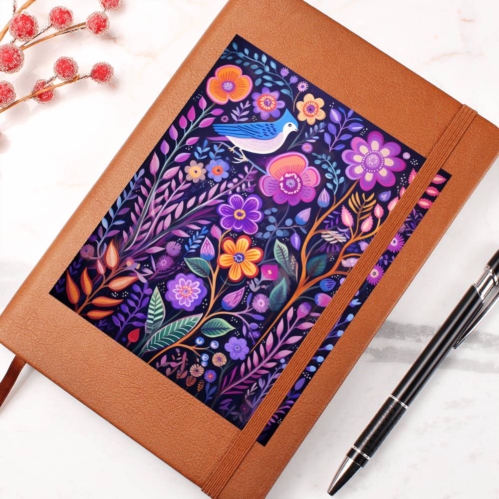 Birds And Floral Design 116 - Vegan Leather Journal