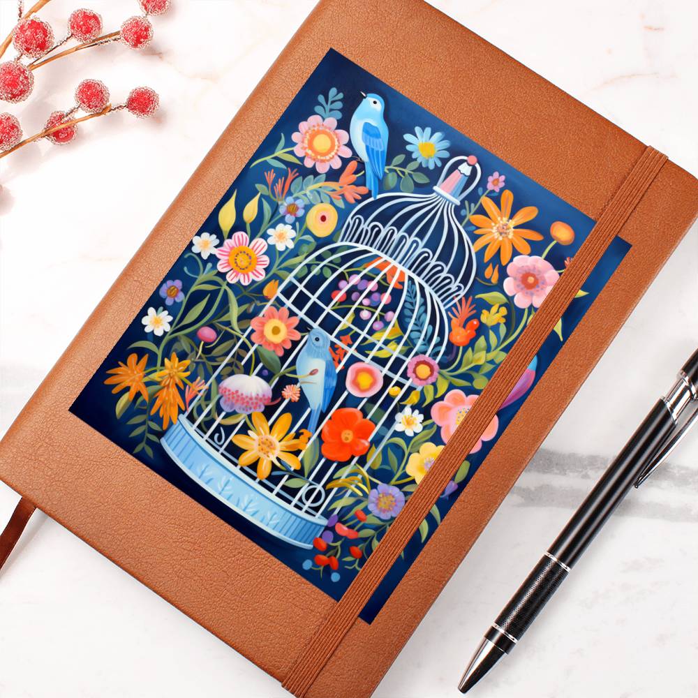 Birds And Floral Design 099 - Vegan Leather Journal