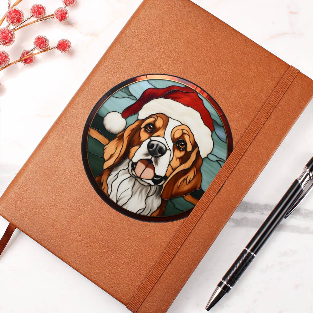 Dog Stained Glass Christmas Design 035 - Vegan Leather Journal