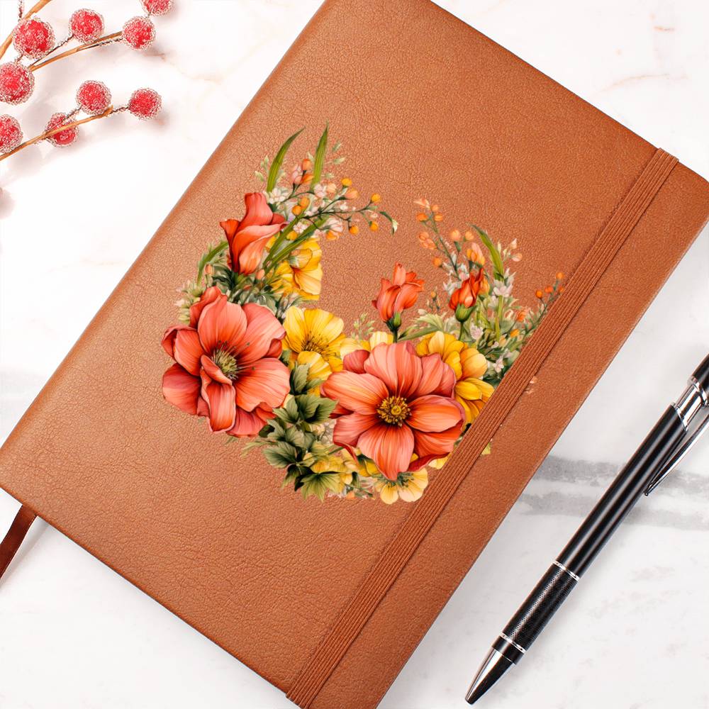 Floral Flower Wreath 006 - Vegan Leather Journal