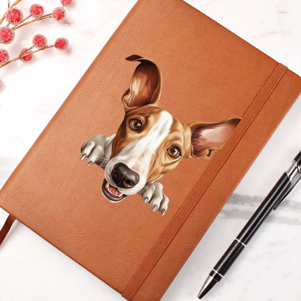 Ibizan Hound Peeking - Vegan Leather Journal