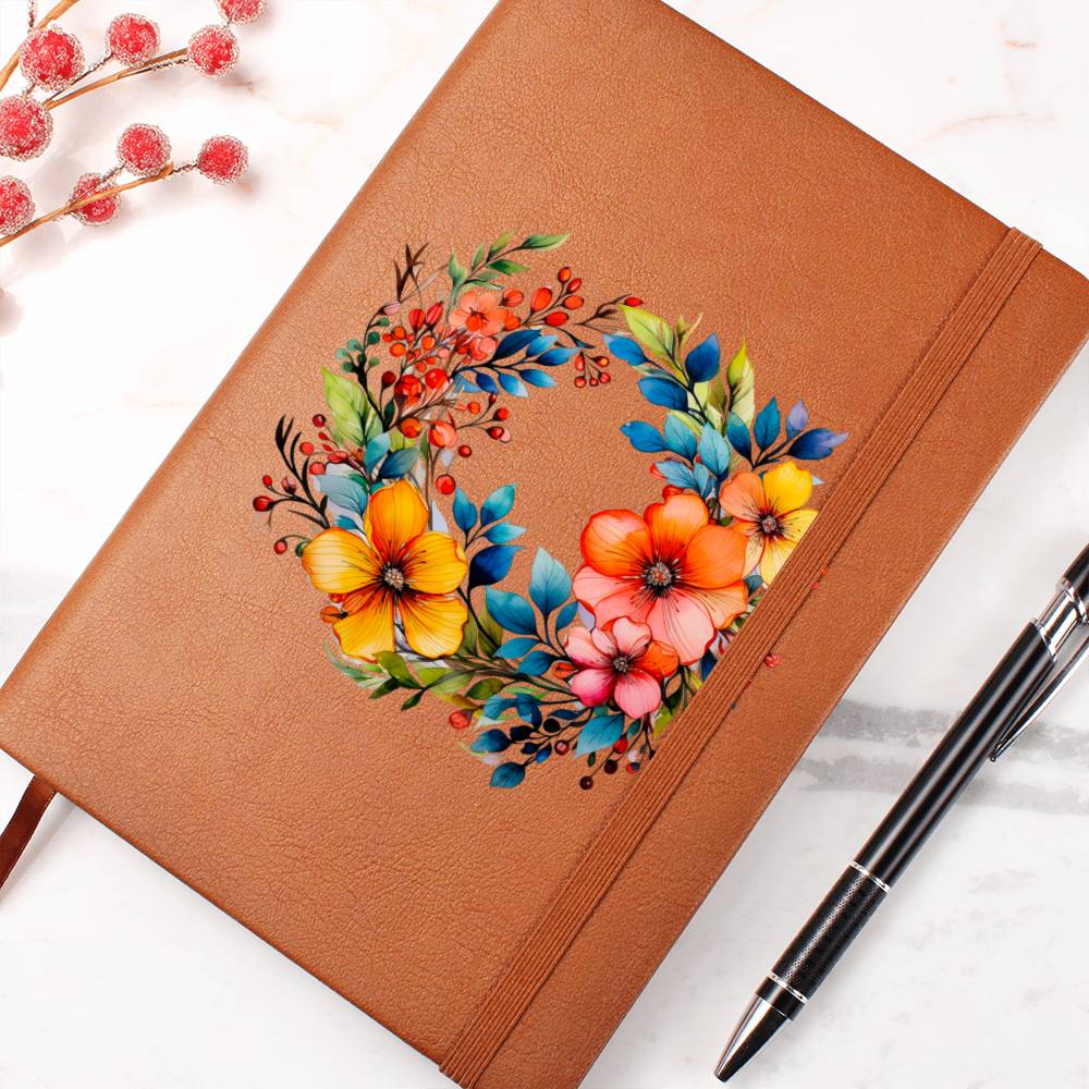 Floral Flower Wreath 011 - Vegan Leather Journal