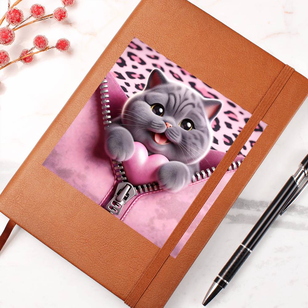 Valentine's Day Cat And Zipper 008 - Vegan Leather Journal