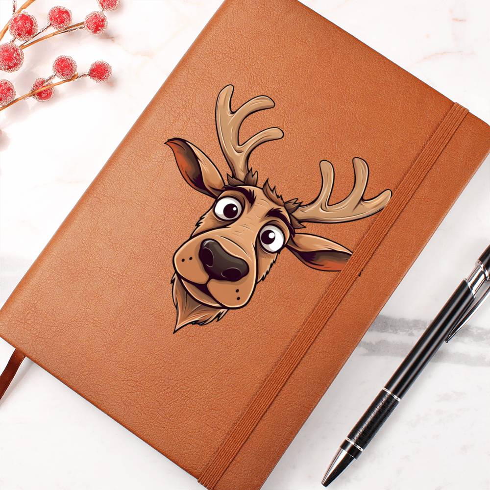 Funny Reindeer Face 13 - Vegan Leather Journal