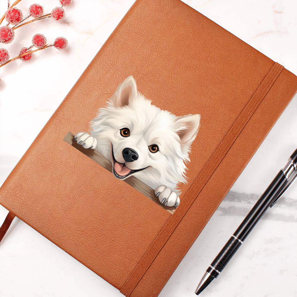 American Eskimo Dog Peeking - Vegan Leather Journal