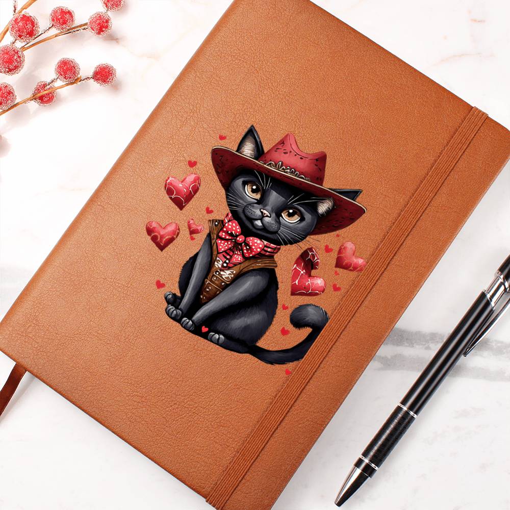 Valentine's Day Black Cat 073 - Vegan Leather Journal