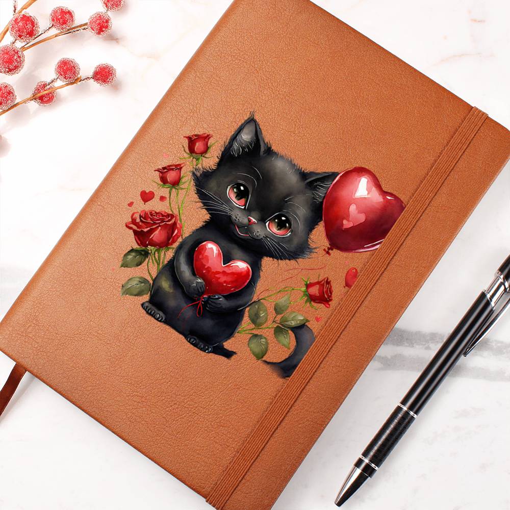 Valentine's Day Black Cat 051 - Vegan Leather Journal