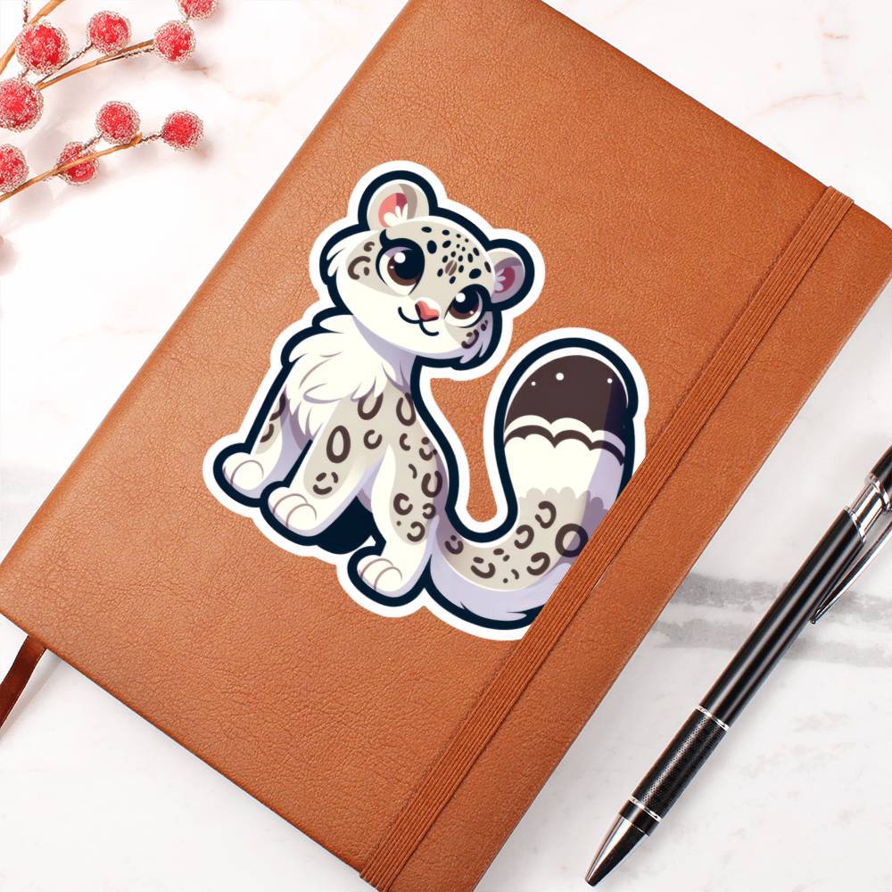 Cute Snow leopard sticker 172 - Vegan Leather Journal