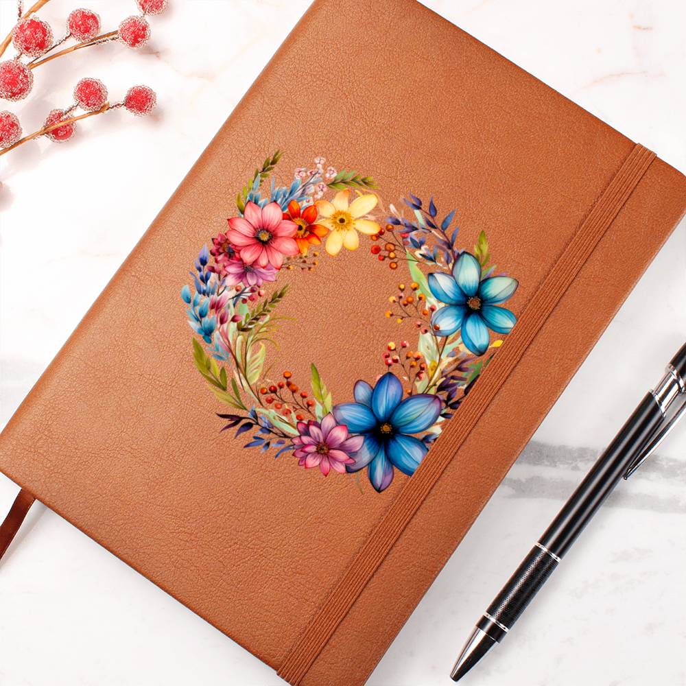 Floral Flower Wreath 061 - Vegan Leather Journal