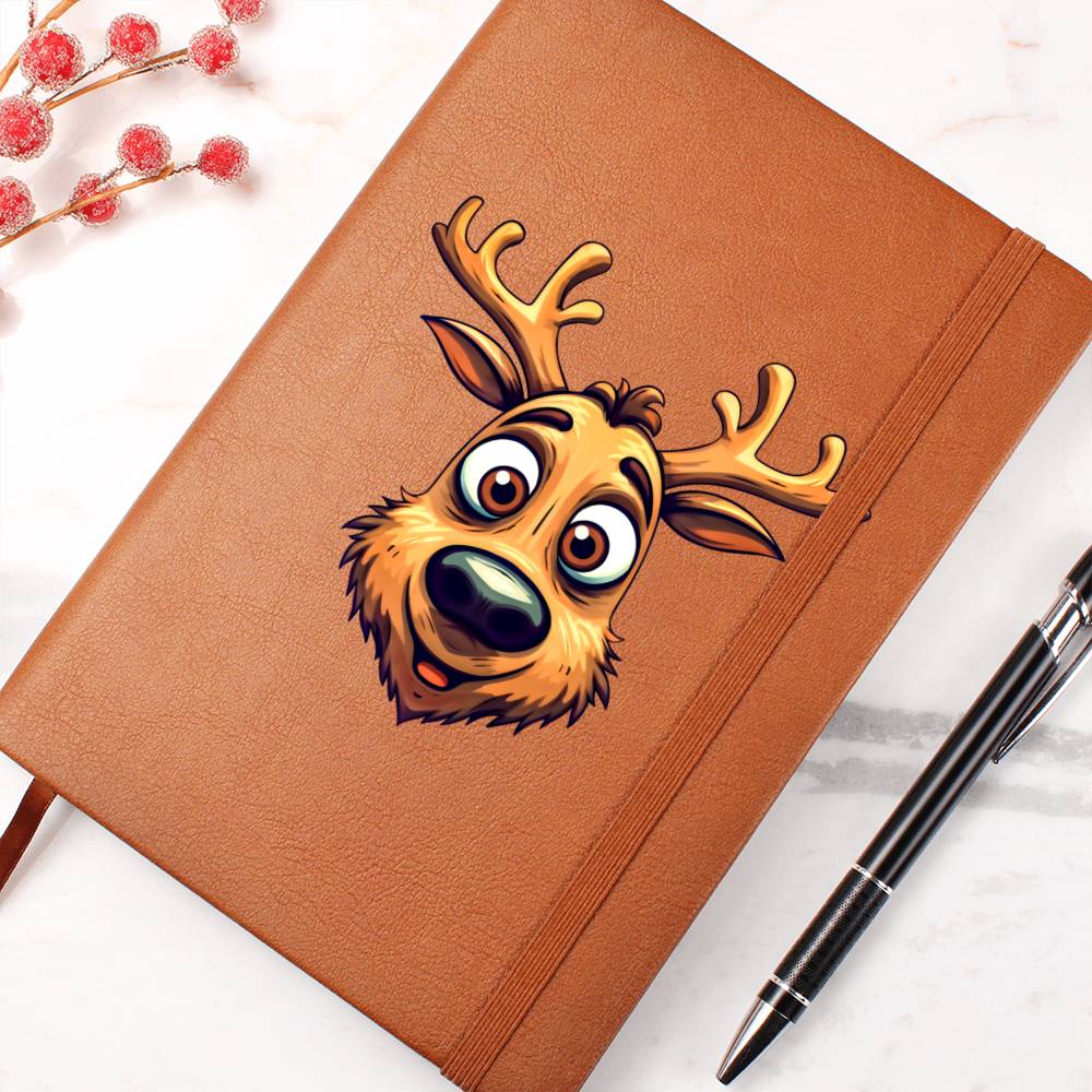 Funny Reindeer Face 12 - Vegan Leather Journal