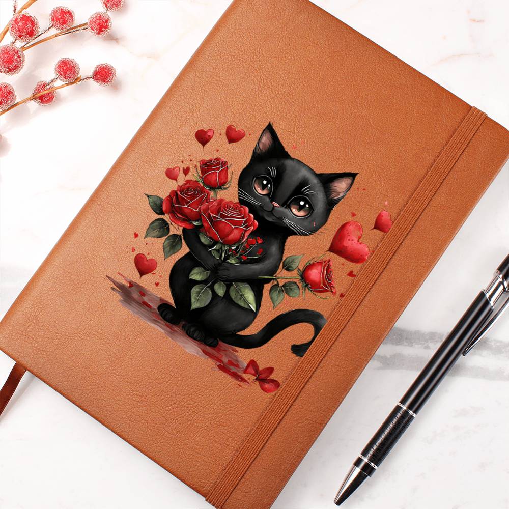 Valentine's Day Black Cat 010 - Vegan Leather Journal