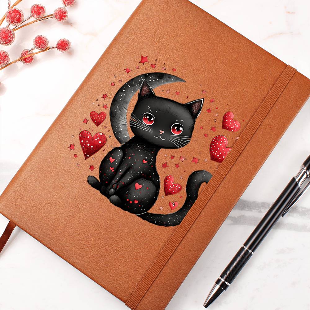Valentine's Day Black Cat 037 - Vegan Leather Journal