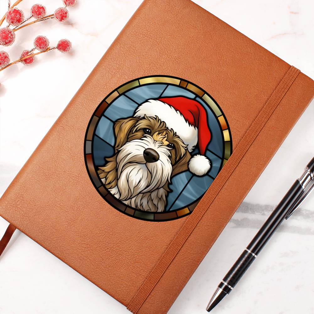 Dog Stained Glass Christmas Design 009 - Vegan Leather Journal