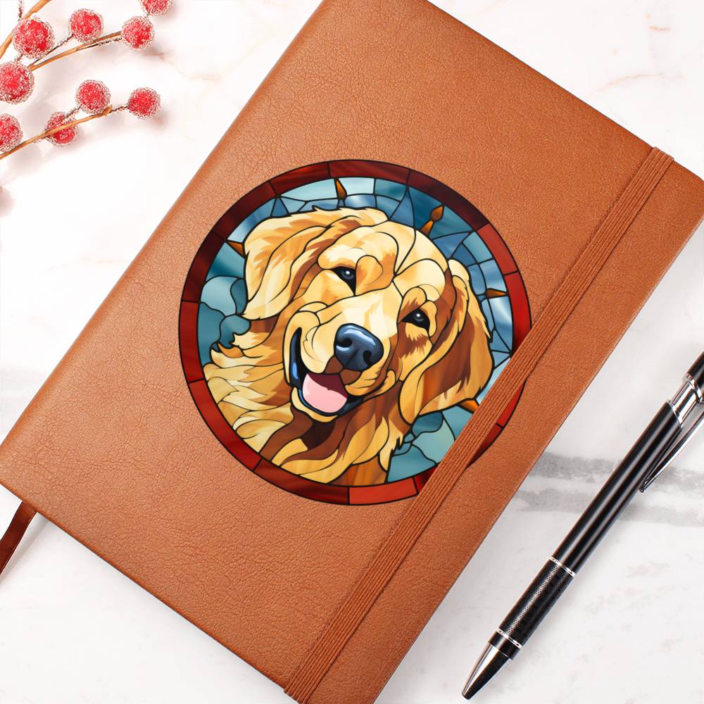 Dog Stained Glass Christmas Design 001 - Vegan Leather Journal