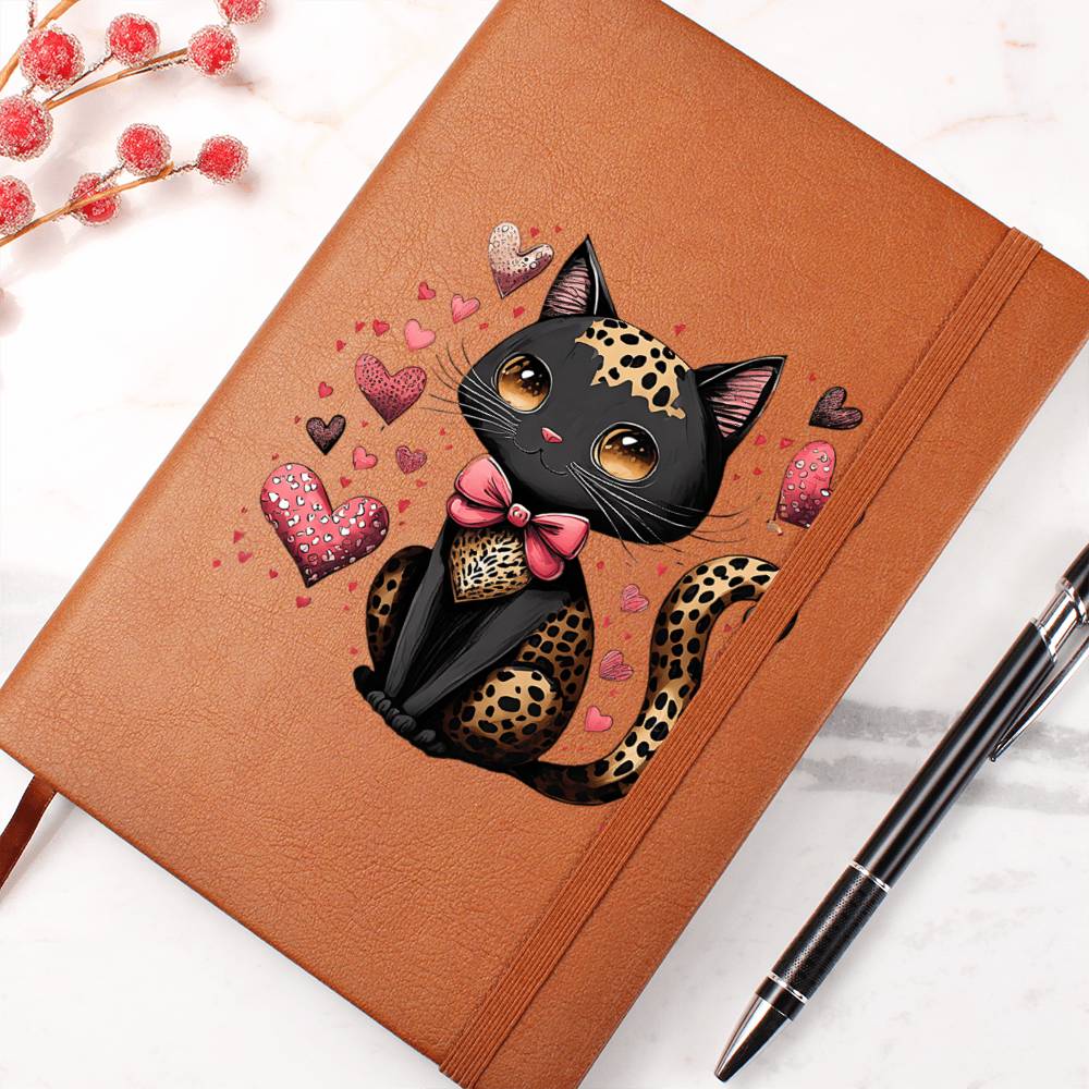 Valentine's Day Black Cat 017 - Vegan Leather Journal