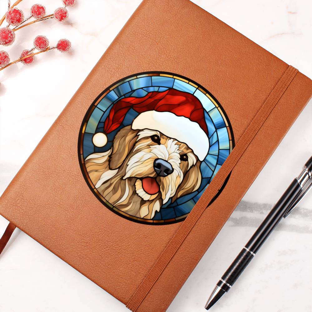 Dog Stained Glass Christmas Design 028 - Vegan Leather Journal