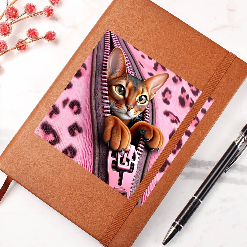 Valentine's Day Cat And Zipper 021 - Vegan Leather Journal