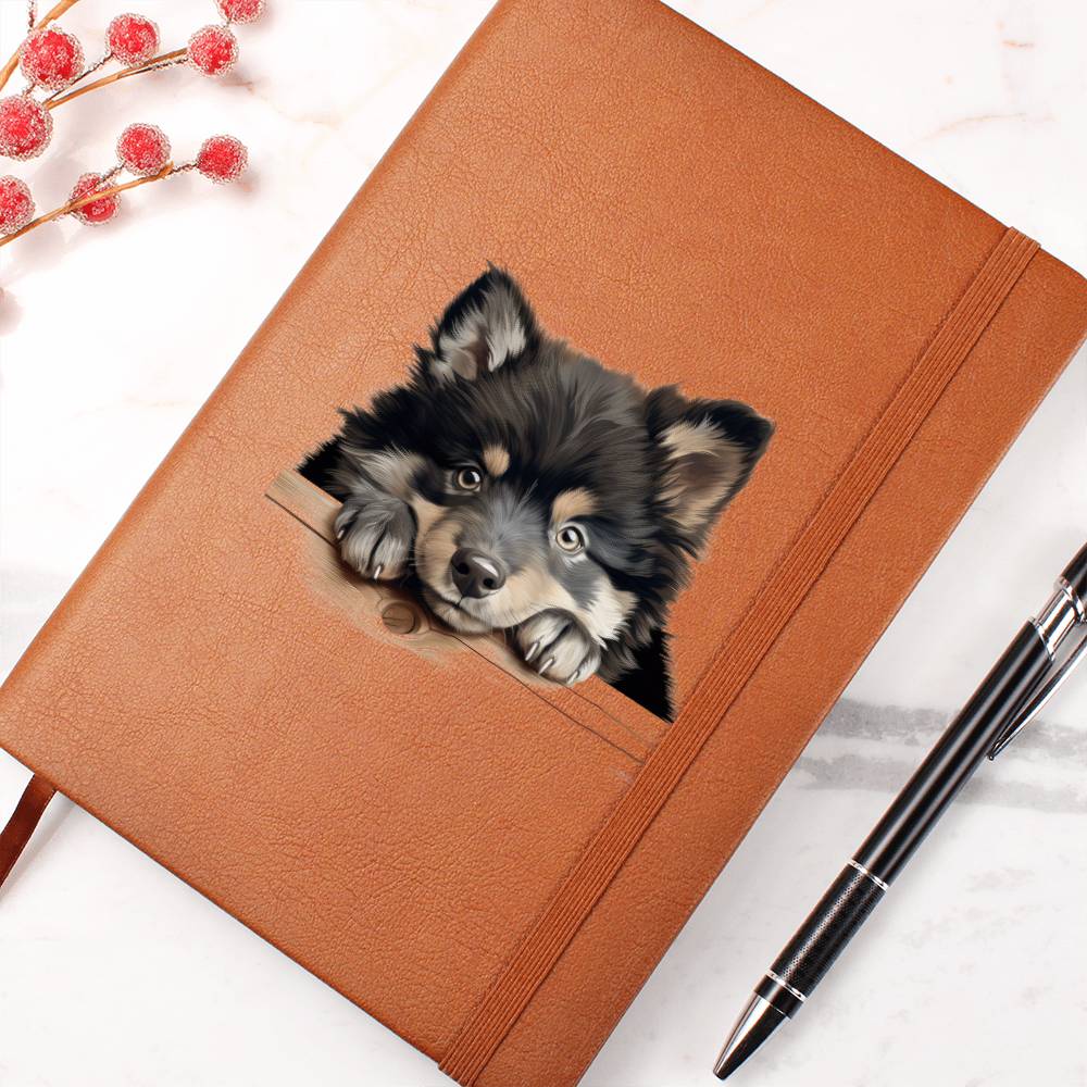 Finnish Lapphund Peeking - Vegan Leather Journal