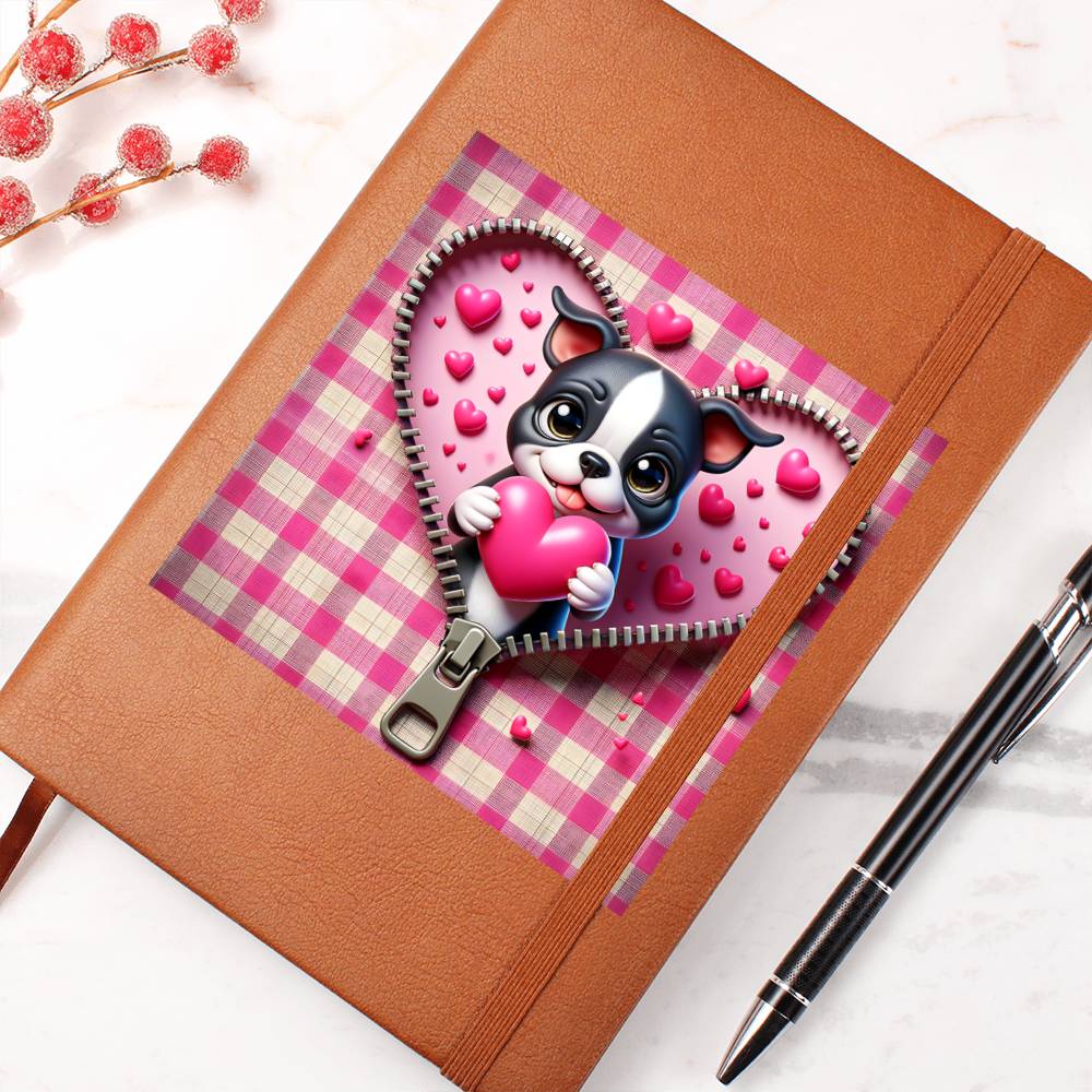 Valentine's Day Dog And Zipper 015 - Vegan Leather Journal