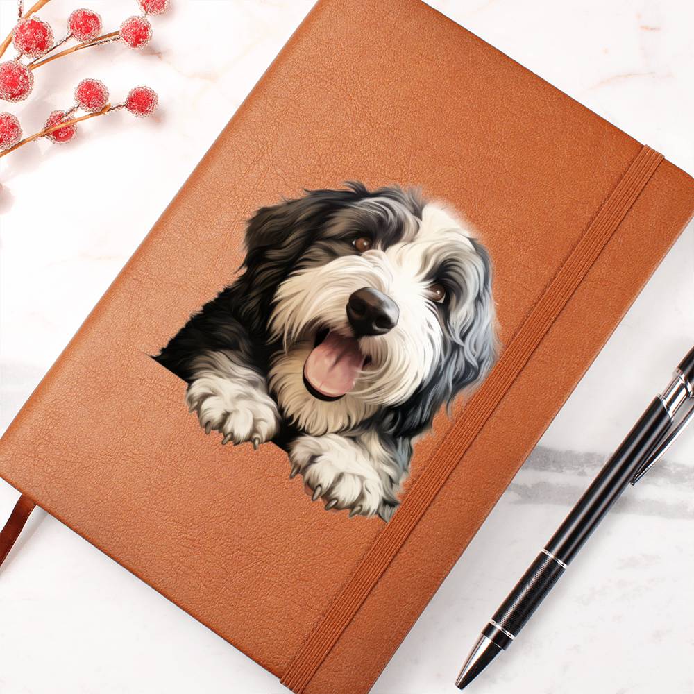 Old English Sheepdog Peeking - Vegan Leather Journal