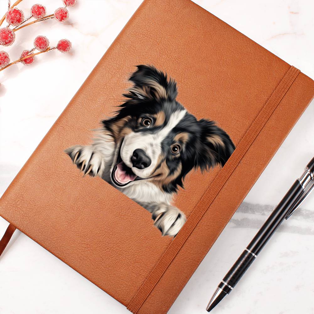 Collie Peeking - Vegan Leather Journal