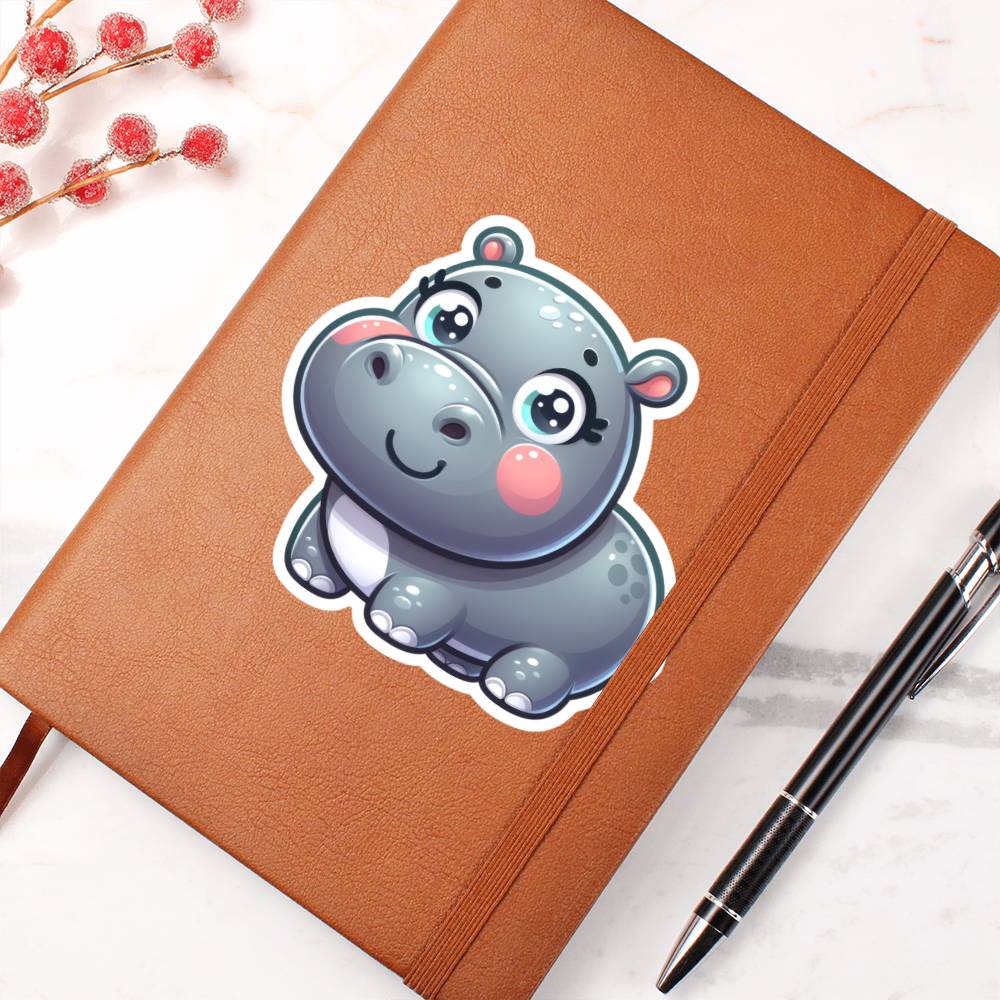 Cute Hippopotamus sticker 67 - Vegan Leather Journal