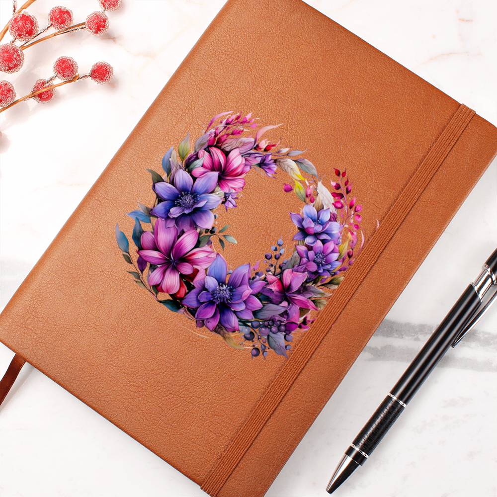 Floral Flower Wreath 025 - Vegan Leather Journal