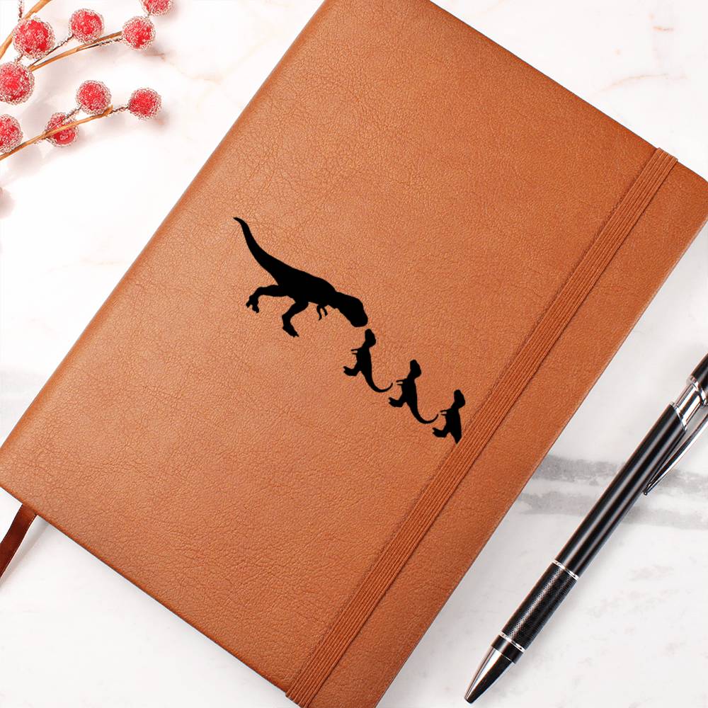 Mama Dinosaur With 3 Hatchlings - Vegan Leather Journal