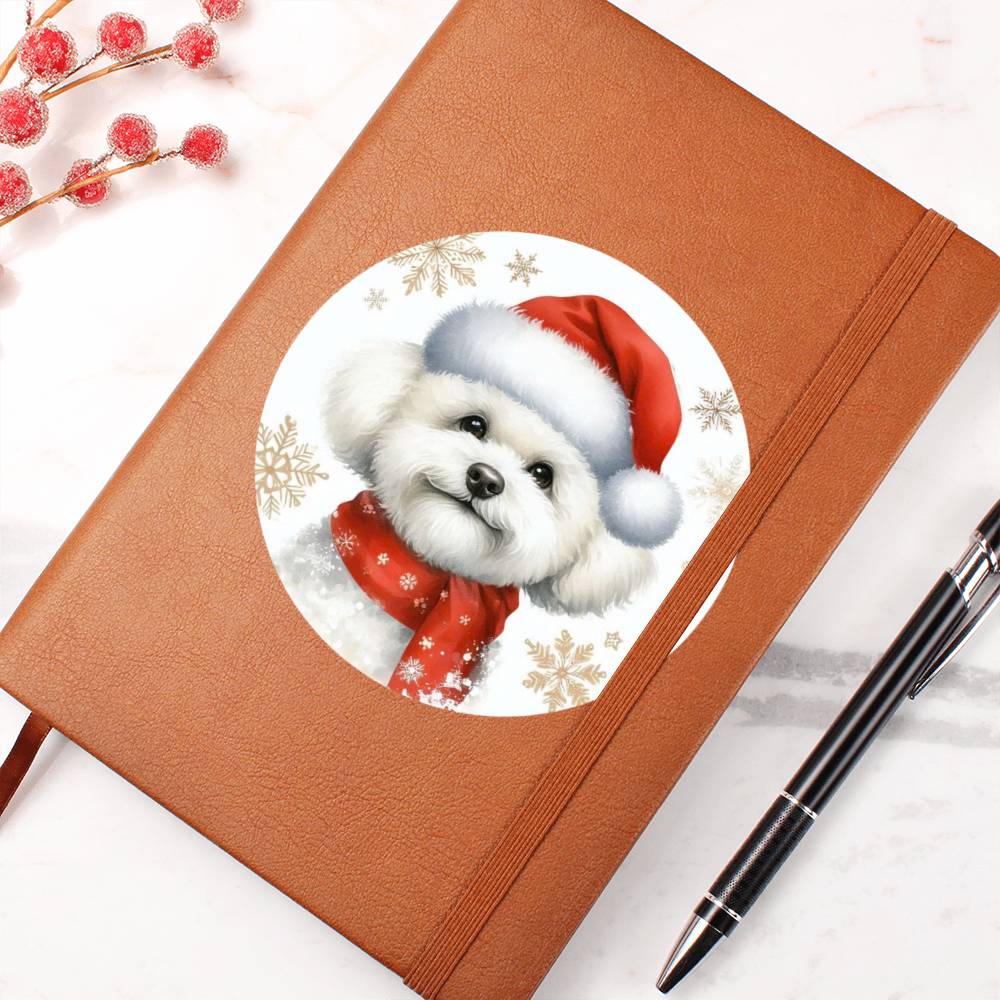 Christmas Dog - Bichon Frise - Vegan Leather Journal