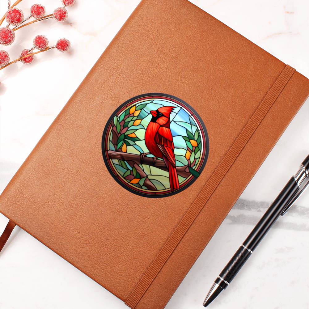 Christmas Red Cardinal Stained Glass Design 028 - Vegan Leather Journal