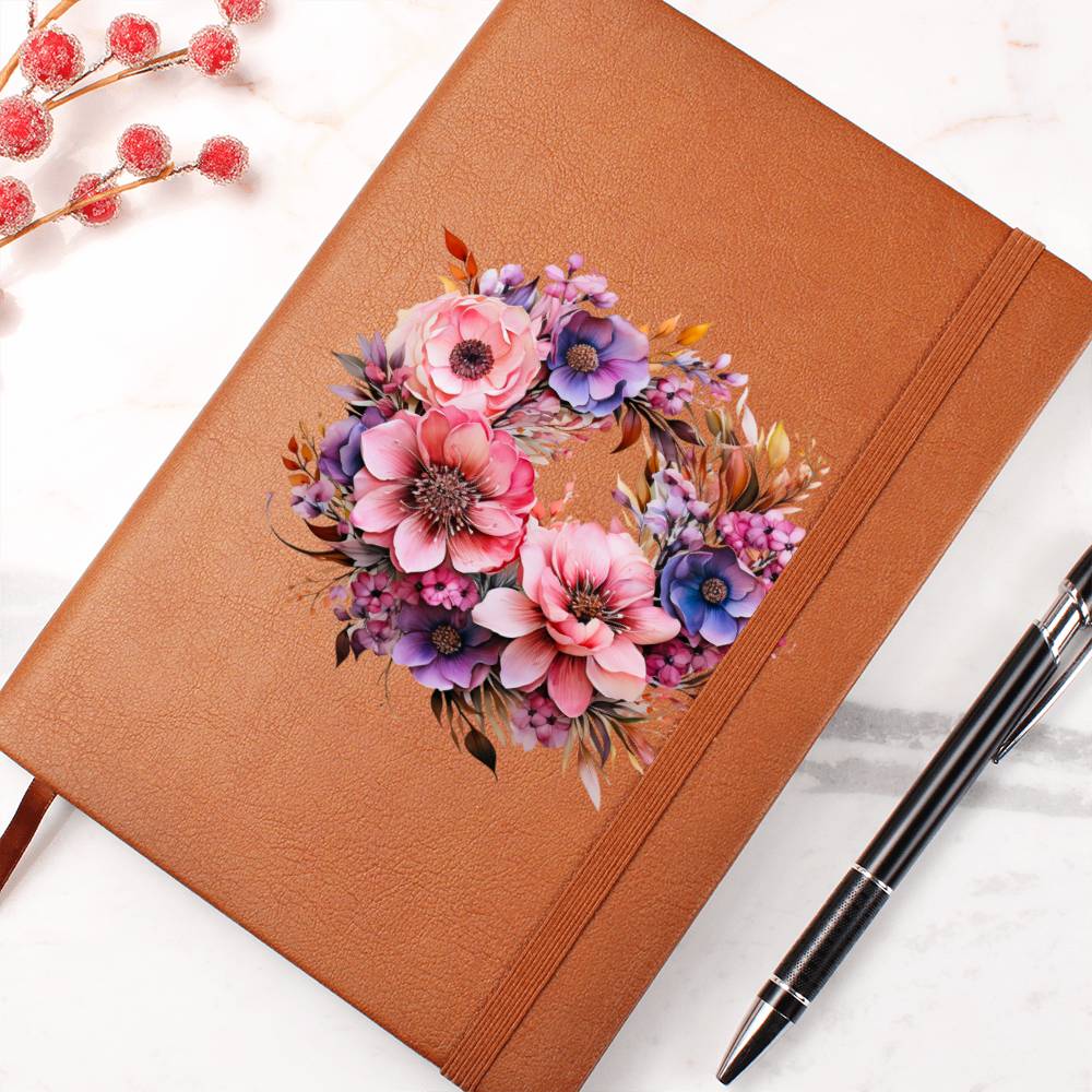 Floral Flower Wreath 077 - Vegan Leather Journal