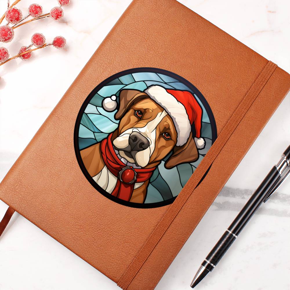 Dog Stained Glass Christmas Design 012 - Vegan Leather Journal