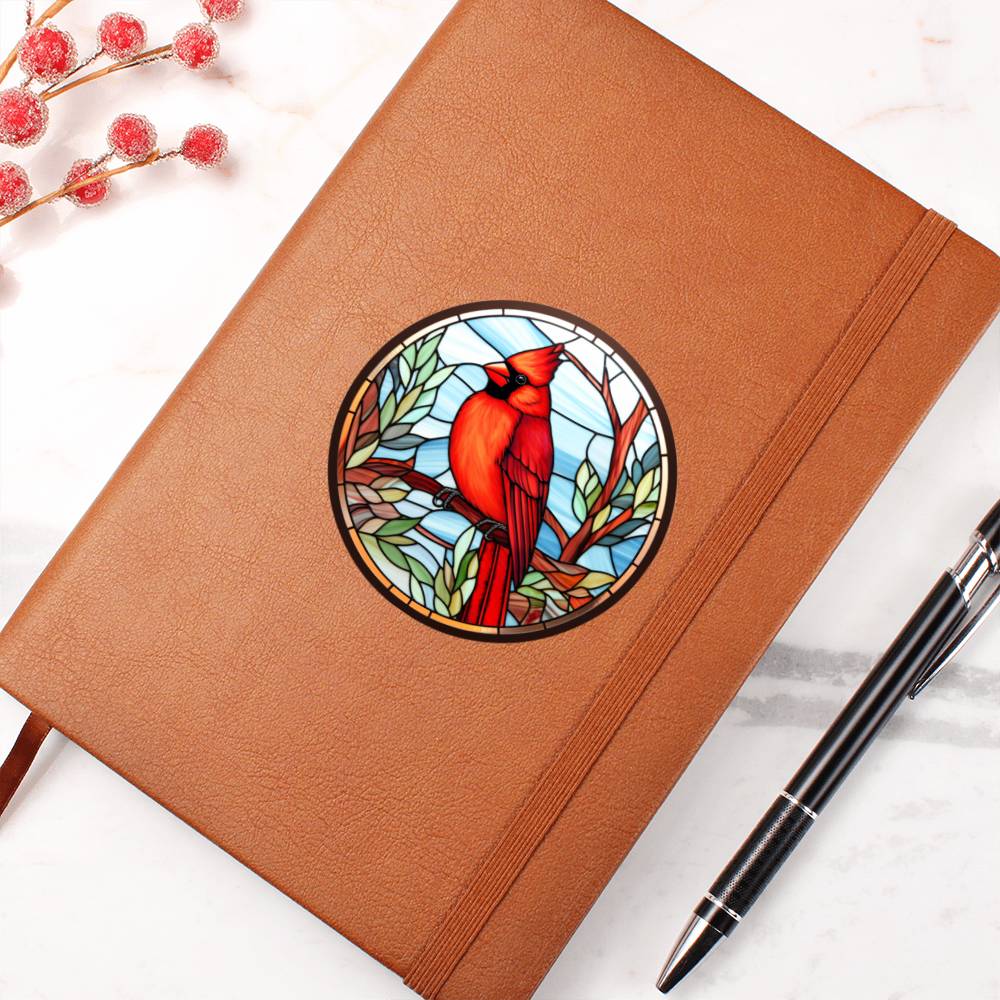 Christmas Red Cardinal Stained Glass Design 034 - Vegan Leather Journal