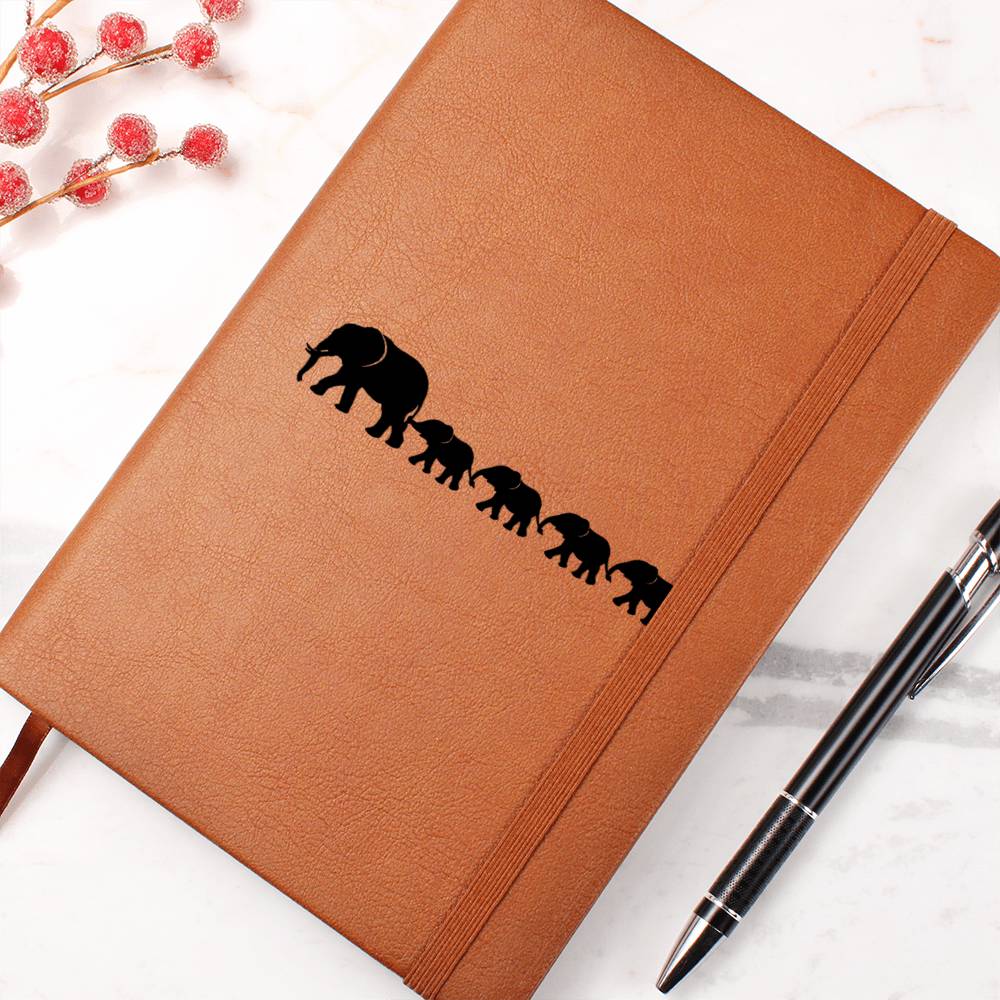 Mama Elephant With 4 Calves - Vegan Leather Journal