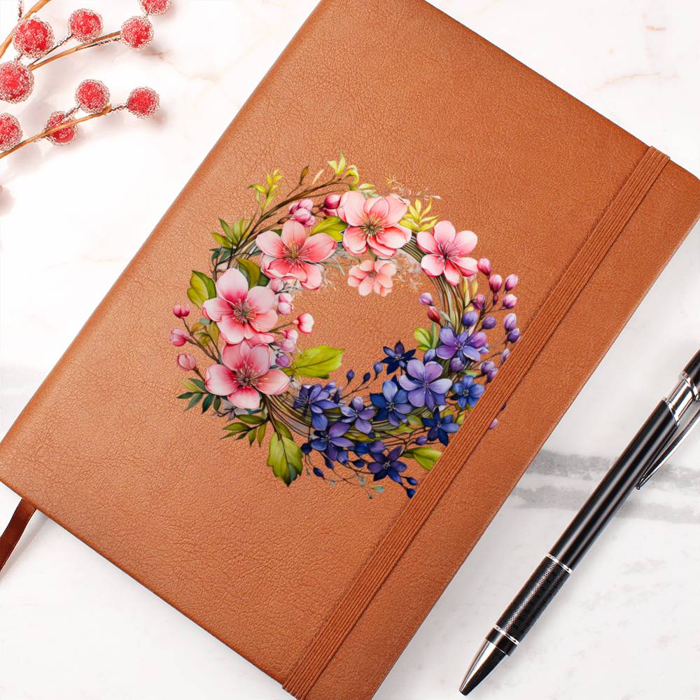 Floral Flower Wreath 100 - Vegan Leather Journal
