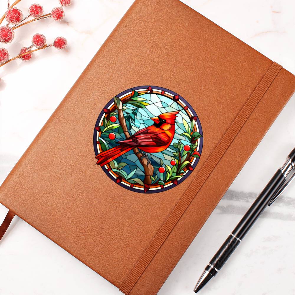 Christmas Red Cardinal Stained Glass Design 027 - Vegan Leather Journal