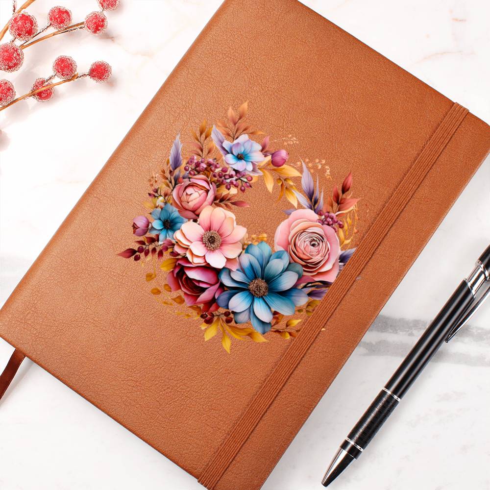 Floral Flower Wreath 073 - Vegan Leather Journal