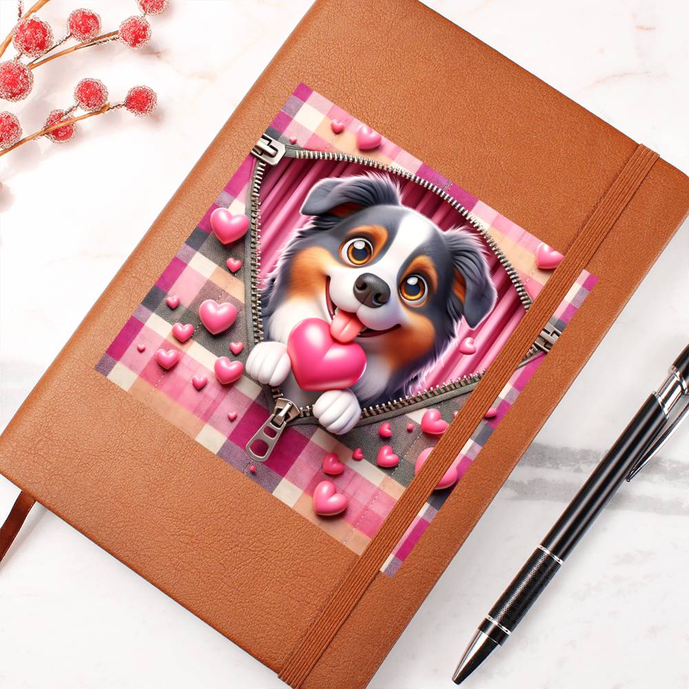 Valentine's Day Dog And Zipper 025 - Vegan Leather Journal
