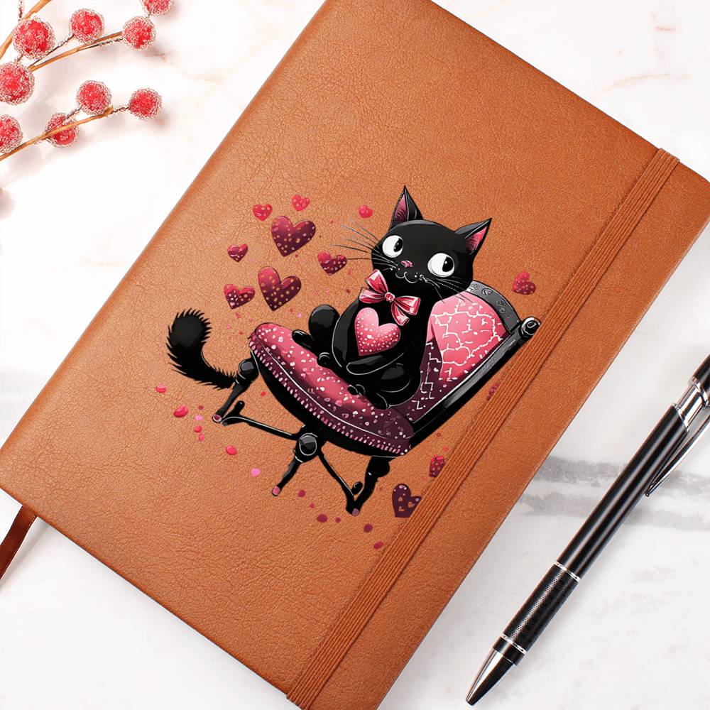 Valentine's Day Black Cat 078 - Vegan Leather Journal