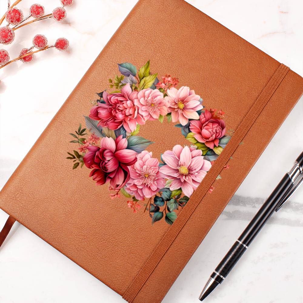 Floral Flower Wreath 007 - Vegan Leather Journal