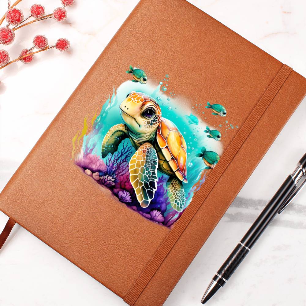 Cute Sea Turtle 002 - Vegan Leather Journal