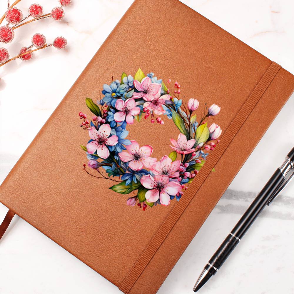 Floral Flower Wreath 152 - Vegan Leather Journal